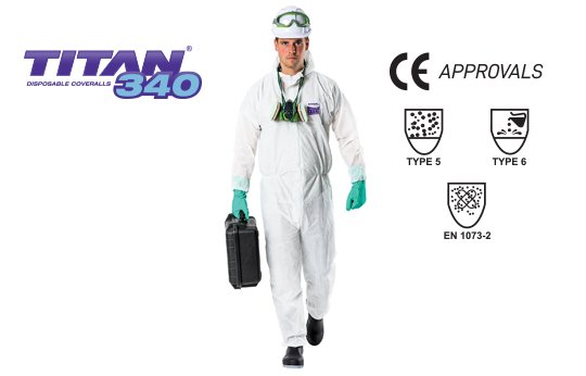 TITAN' '340' SMS Type 5 & 6 Polypropylene Coverall, White SMALL - Esko