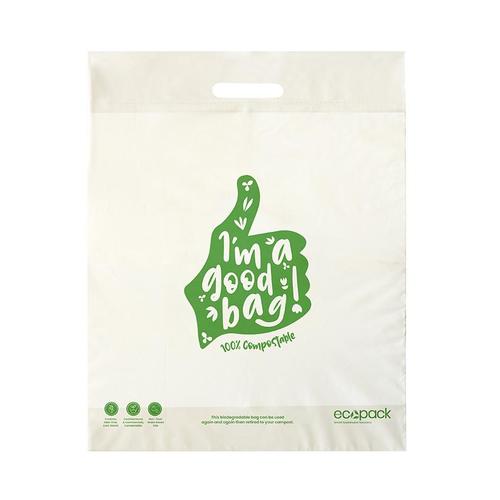 Punched Handle Bag Compostable Medium 40x49cm, Carton - Ecopack