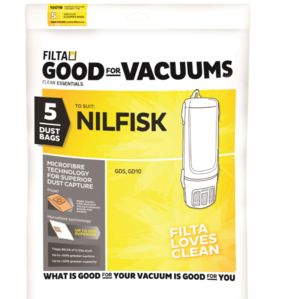 FILTA NILFISK GD5, GD10 MICROFIBRE VACUUM CLEANER BAGS 5 PACK - Filta