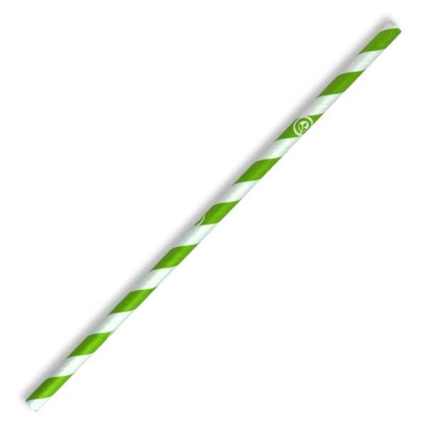 Straws Paper Regular BioStraw Green Stripe - 6mm - Pack of 250 - BioPak