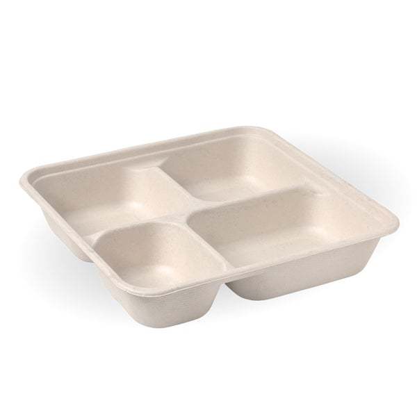 4 Compartment BioCane Takeaway Base LARGE, Natural - BioPak