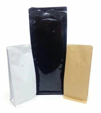 Coffee Bag 1kg Flat Bottom with Valve White (Shiny), No Zipper