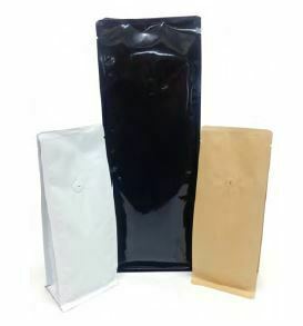 Coffee Bag 1kg Flat Bottom with Valve Black (Shiny), No Zipper