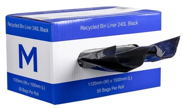 DB Recycled Bin Liner 240L - Black, 1125mm x 1500mm x 35mu *Dispenser Box - Matthews