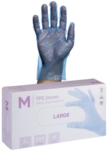 TPE Embossed Gloves Powder Free - Blue, L, 240mm Cuff, 2.0g  - Matthews