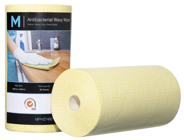 Antibacterial Wavy Wipes - Yellow, 300mm x 500mm, 90 Sheets, 80gsm  *Heavy Duty - Matthews